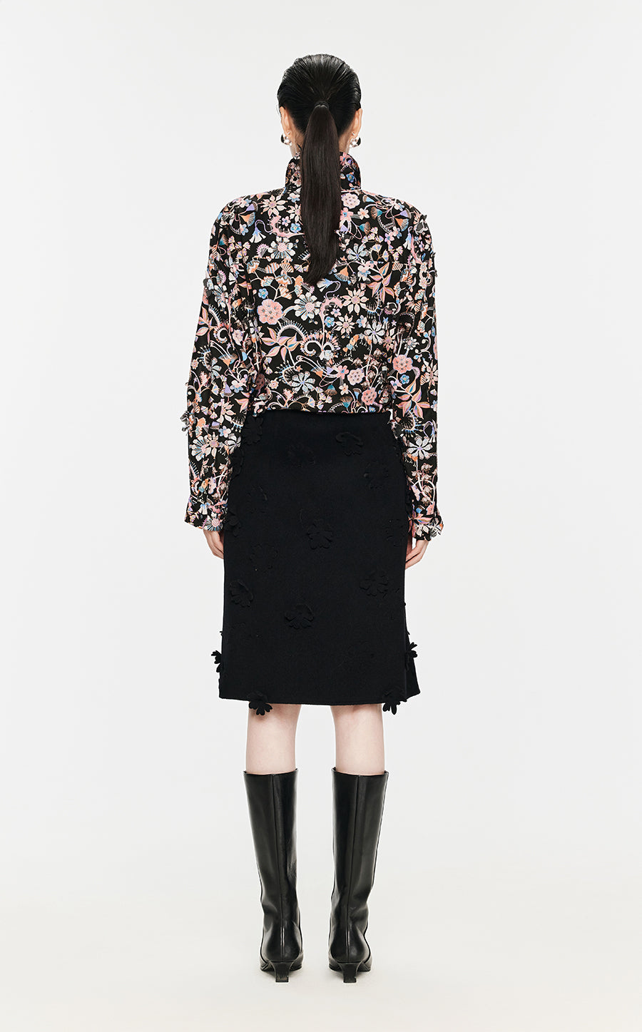 Skirt / JNBY Floral-embellished A-line Wool Skirt