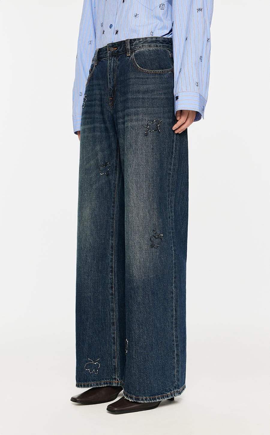 Pants / JNBY Butterfly-embellished Wide-leg Jeans