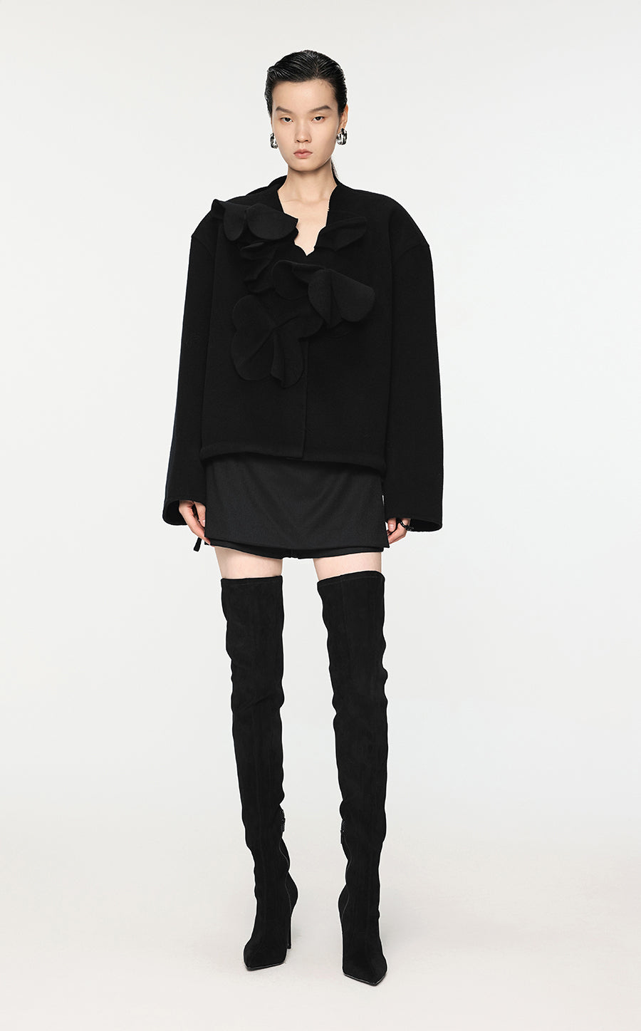 Coat / JNBY 3D-Flower Wool Coat With Drawstring Hem