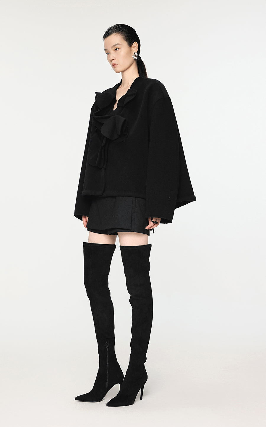 Coat / JNBY 3D-Flower Wool Coat With Drawstring Hem