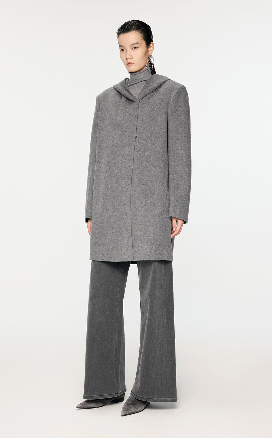 Coat / JNBY H-Shape Wool-Blend Hooded Coat