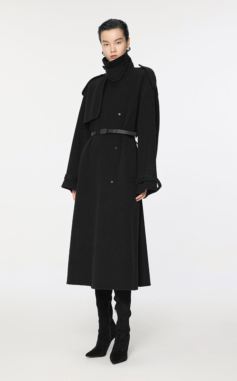 Coat / JNBY Double-Breasted Wool Trench Coat