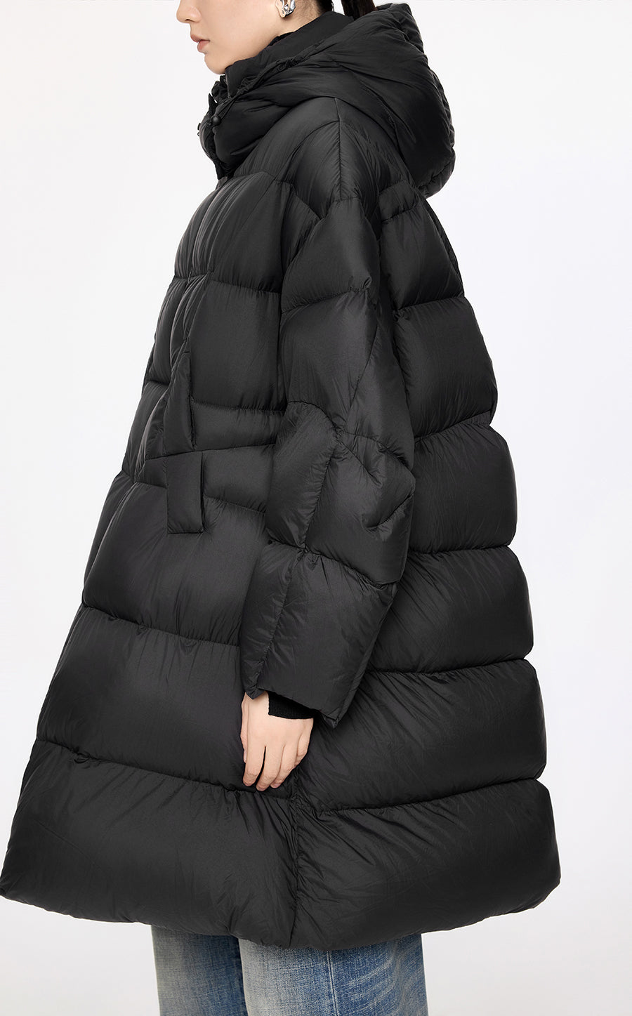 Downcoat / JNBY Irregular Mid-Length Hooded Down Coat