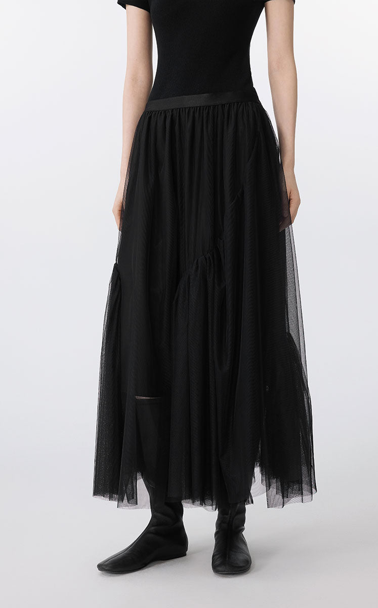 Skirt / JNBY Sheer Mesh Ruffle Hem Skirt