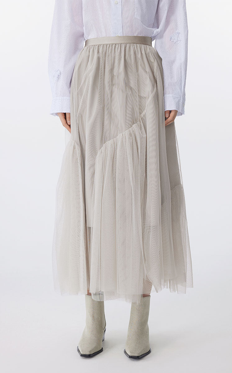 Skirt / JNBY Sheer Mesh Ruffle Hem Skirt