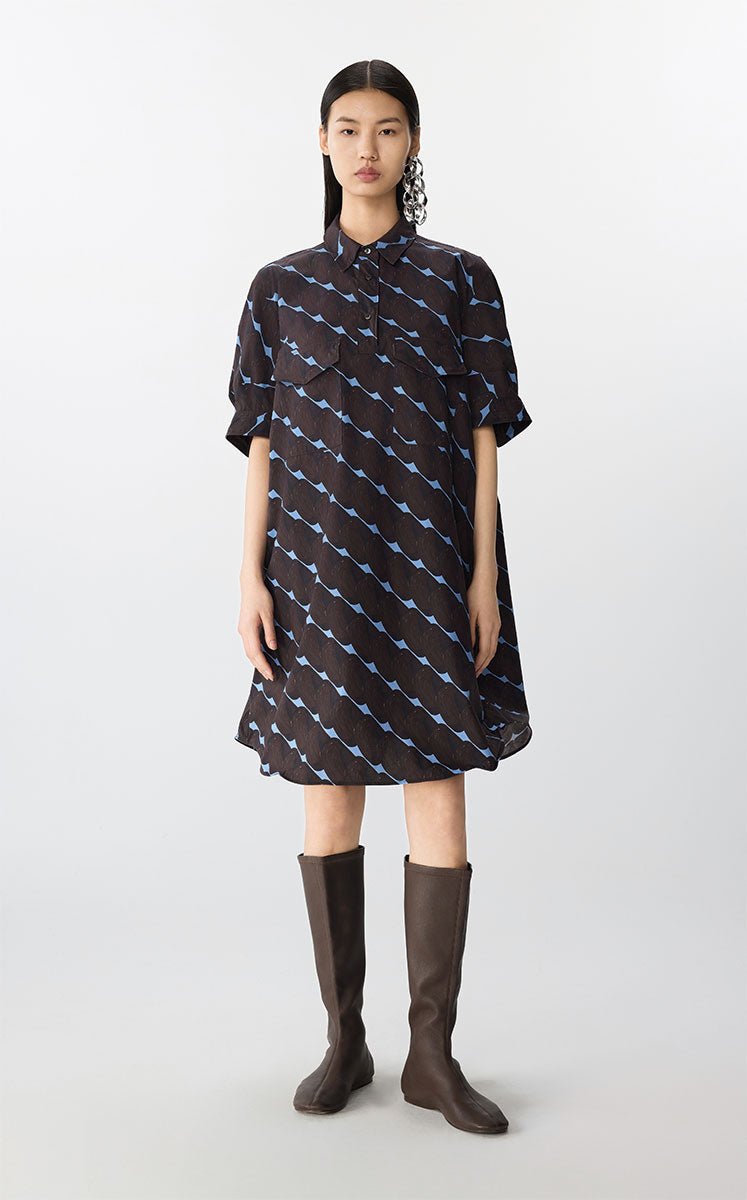 Dress / JNBY Graphic Print Short Sleeve Cotton Dress Brown