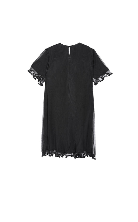 Dress / JNBY Pleated Mesh A-Line Short Sleeve Dress