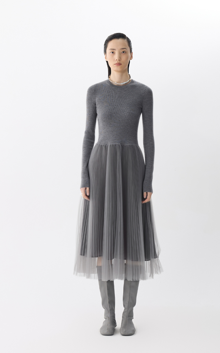 Dress / JNBY Basolan Wool Paneled X-Line Long Sleeve Dress