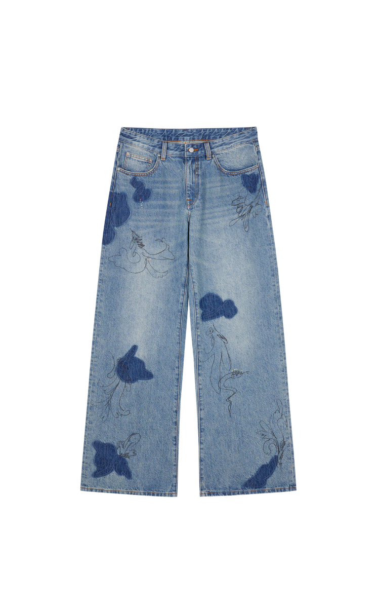 Pants / JNBY Eastern Floral Silhouette Straight-Leg Jeans