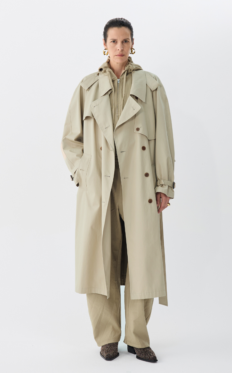 Coat / JNBY Relaxed Cotton Raglan-Sleeve Long Trench Coat