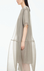 Dress / JNBY Pleated Mesh A-Line Short Sleeve Dress