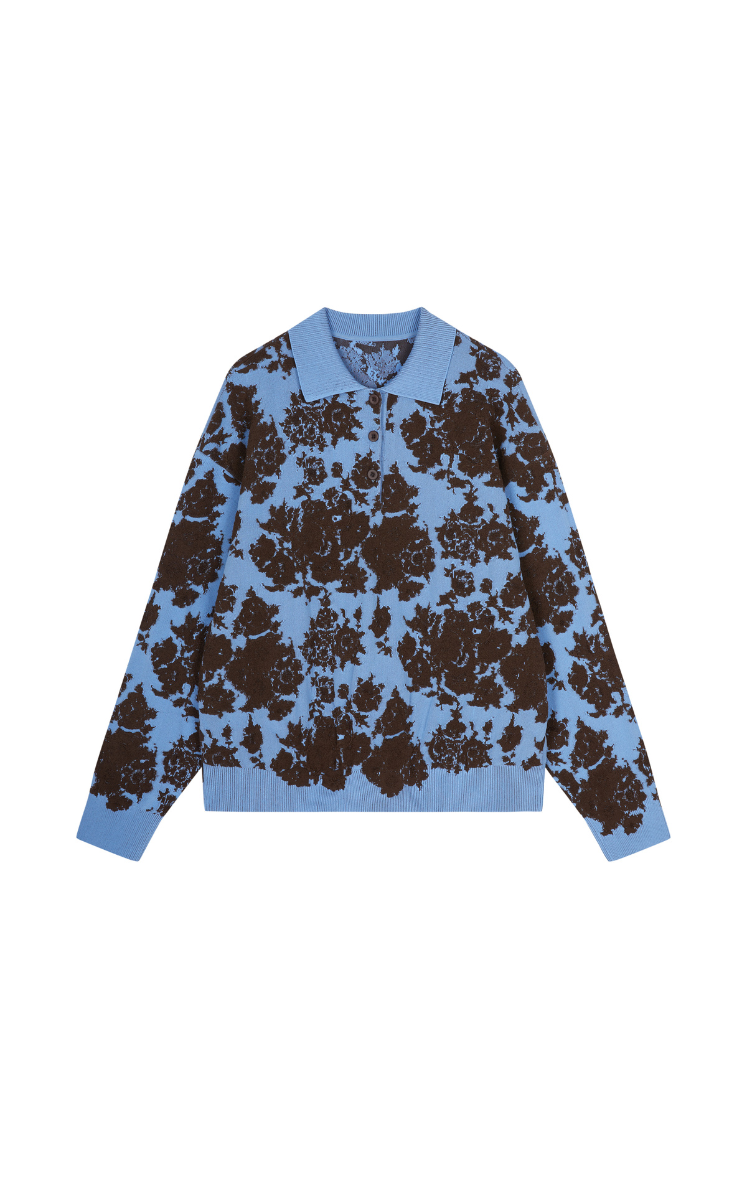 Sweater / JNBY Peony Jacquard Polo Neck Knit Pullover