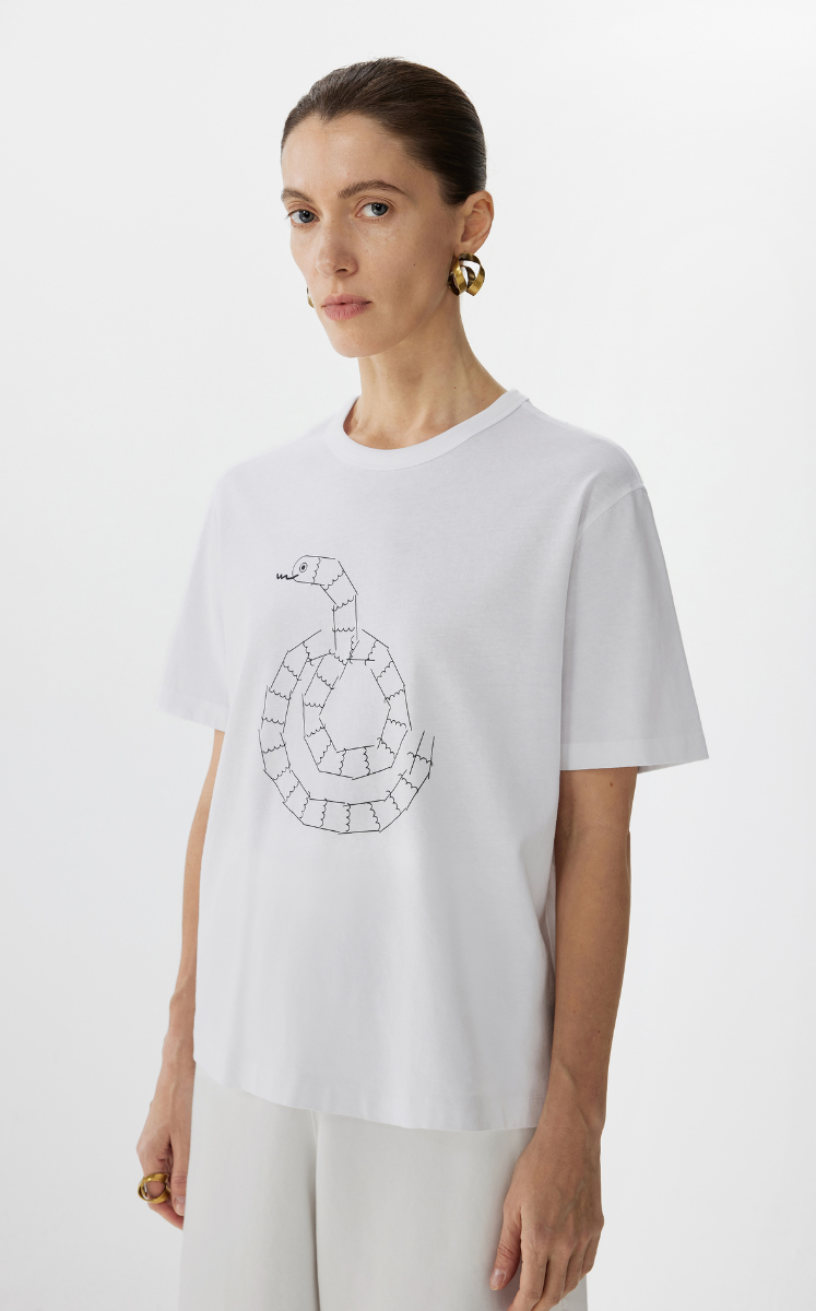 T-shirt / JNBY Cotton-Hemp Relaxed Fit Snake Graphic T-Shirt