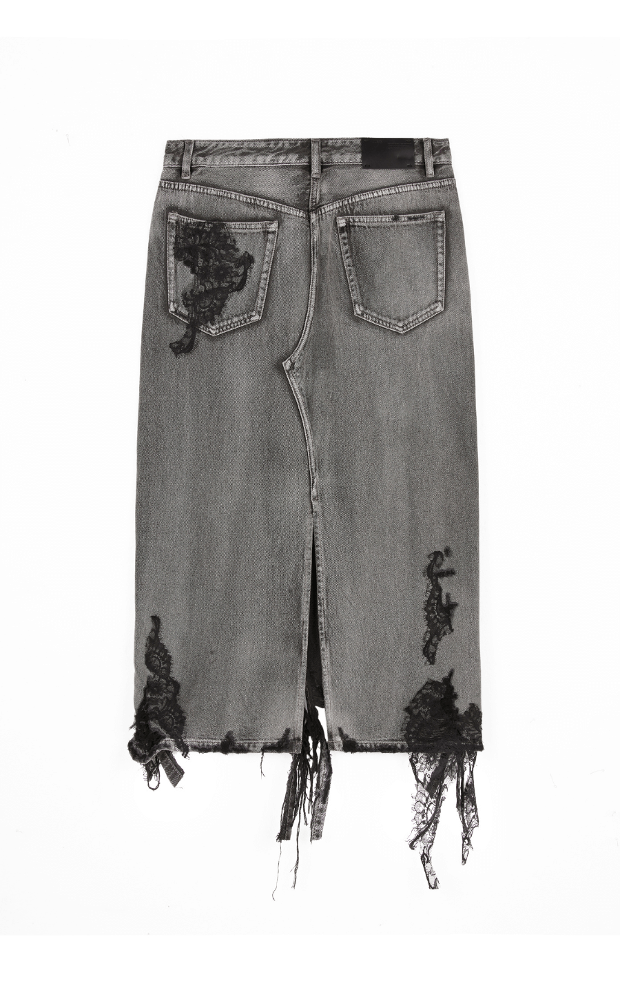 Skirt / JNBY Lace Patchwork Frayed Denim Long Skirt