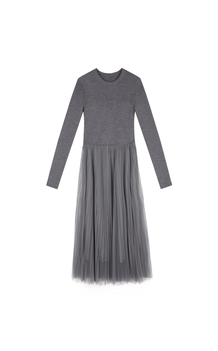 Dress / JNBY Basolan Wool Paneled X-Line Long Sleeve Dress