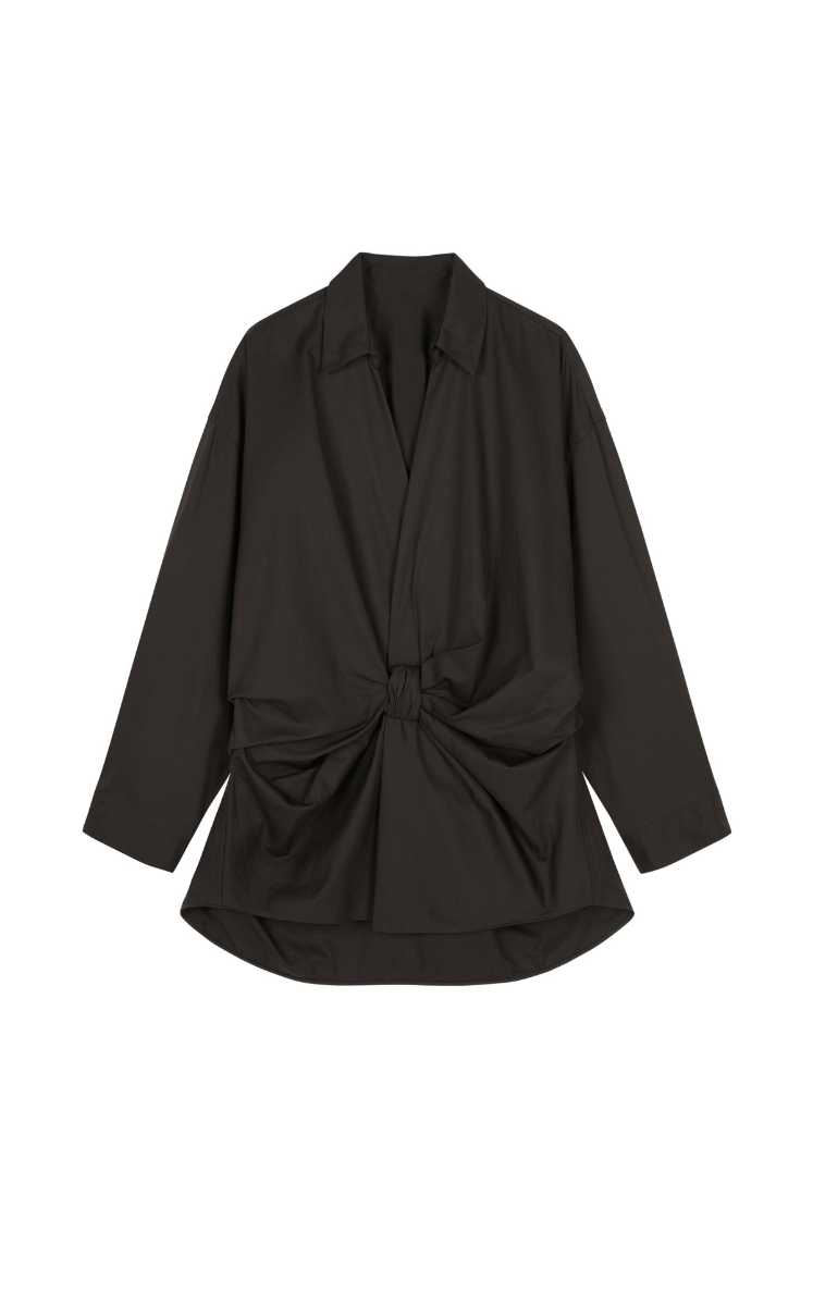 Shirt/JNBY Oversized Cotton Twill Bow-Knot V-Neck Shirt