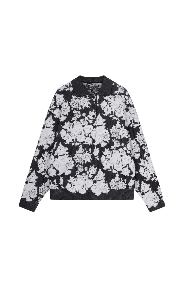 Sweater / JNBY Peony Jacquard Polo Neck Knit Pullover