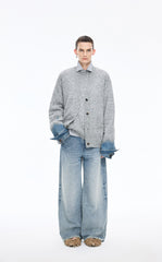 Sweater / JNBY  O-Shape Knitted Denim Panel Cardigan