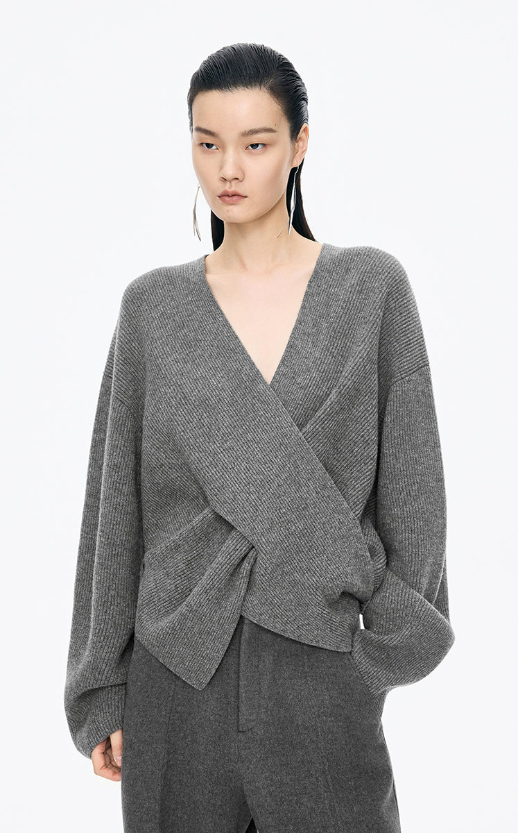 Sweater /(ESG)JNBY Loose Overlap Front Wool Pullover