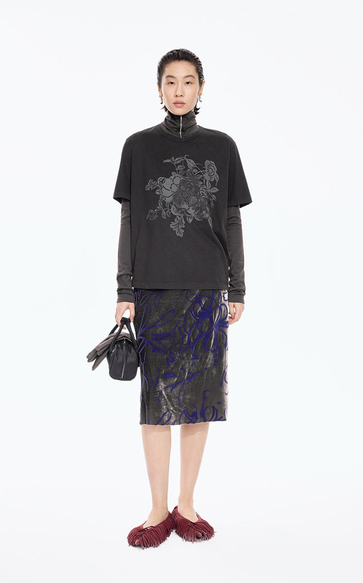 T-Shirt / JNBY Peony Shadow Print Cotton Tee