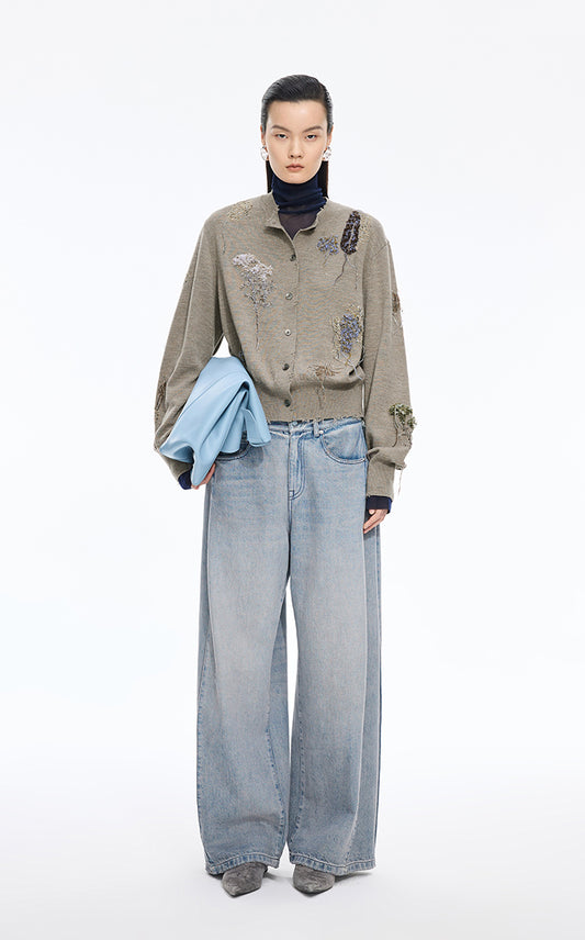 Sweater / JNBY Botanical Short Cropped Fit Wool Cardigan