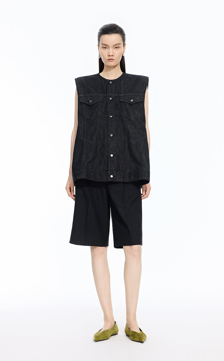 Vest / JNBY Oversized Cotton Drawstring Denim Vest