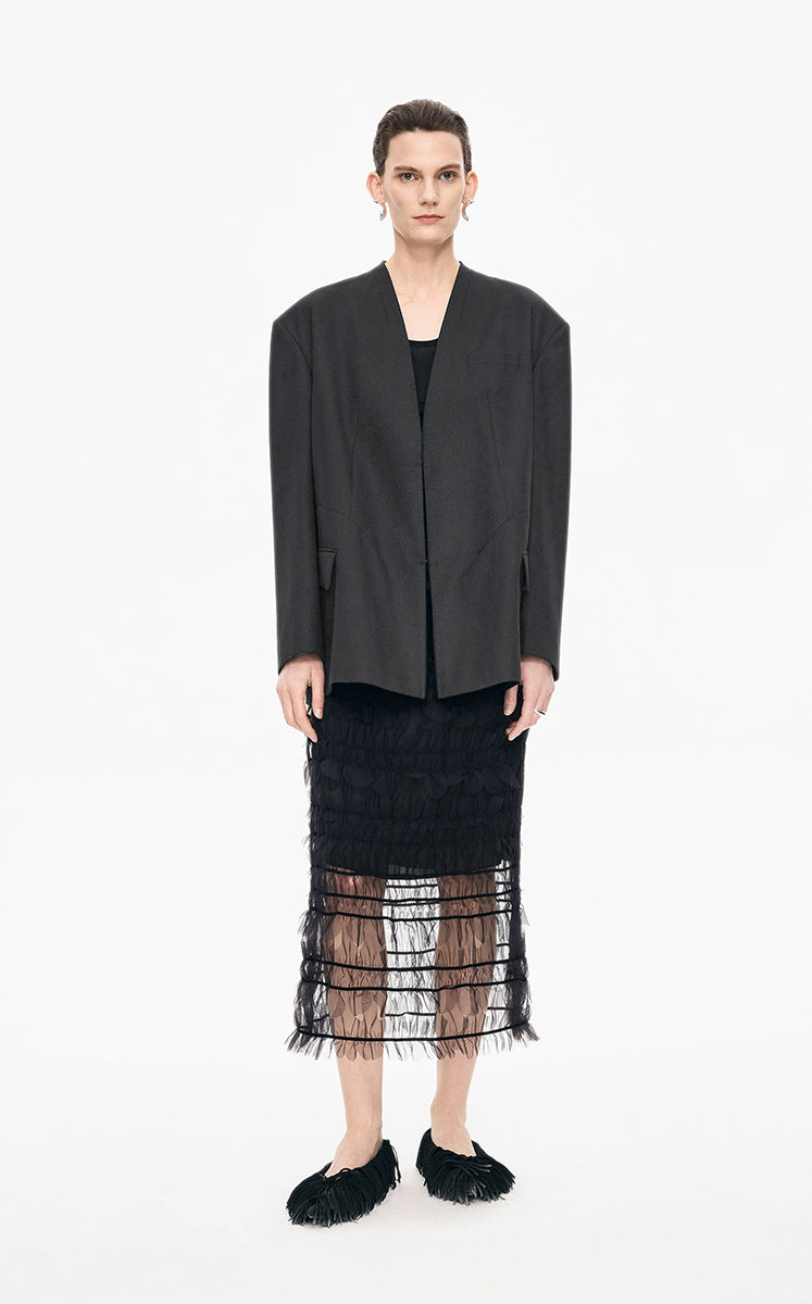 Blazer / JNBY Oversize Collarless Wool Blend Blazer