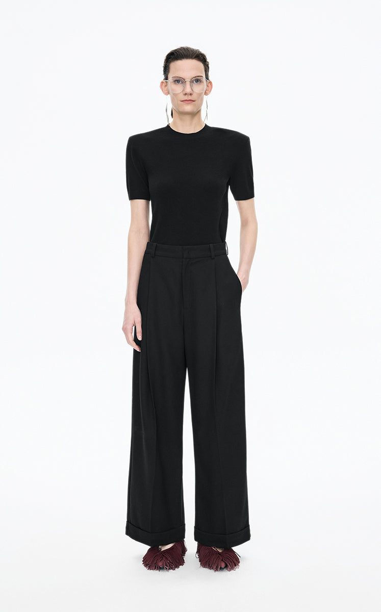 Pants / JNBY Wool Jacquard Cuffed Wide-Leg Pants