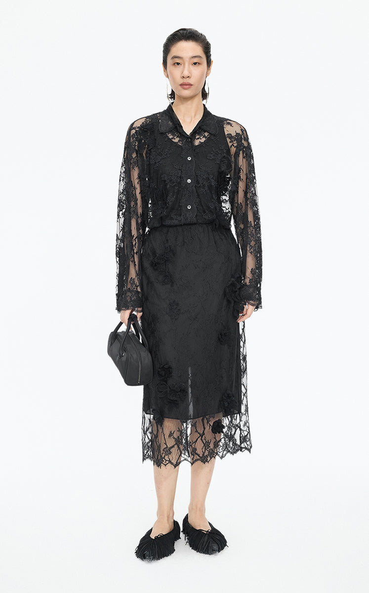 Shirt / JNBY Lace Floral Sheer Blouse