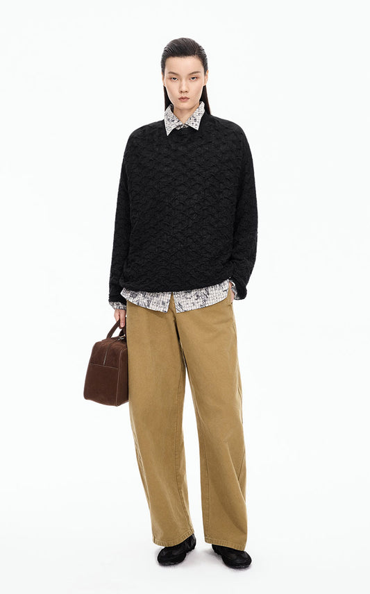 Sweater / JNBY Mohair-Wool Blend Diamond Texture Pullover