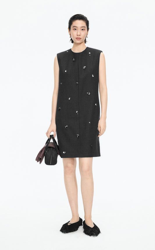 Dress / JNBY X-Line Beaded Wool Blend Dress
