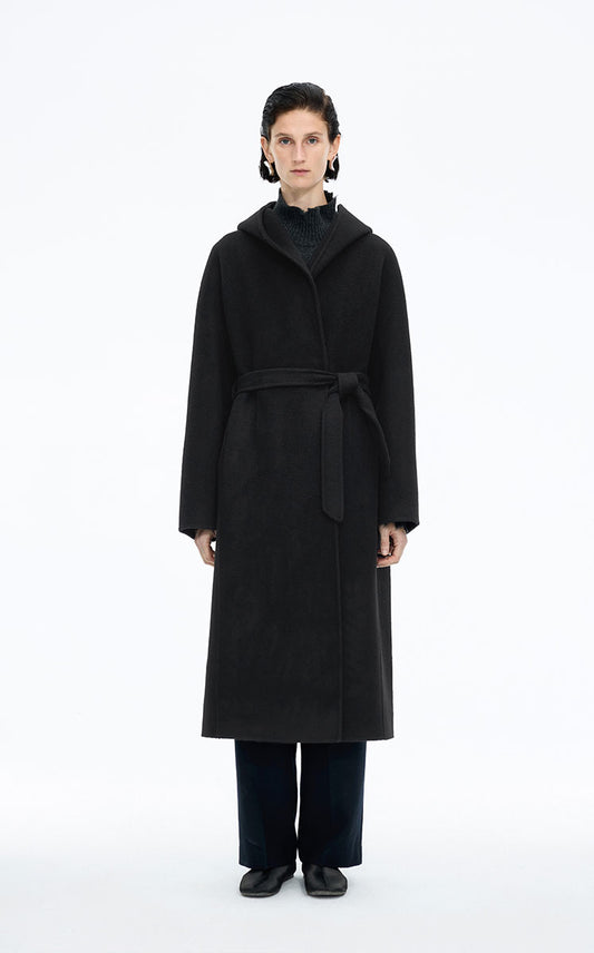 Coat / JNBY  Wool Cashmere Hooded Long Coat