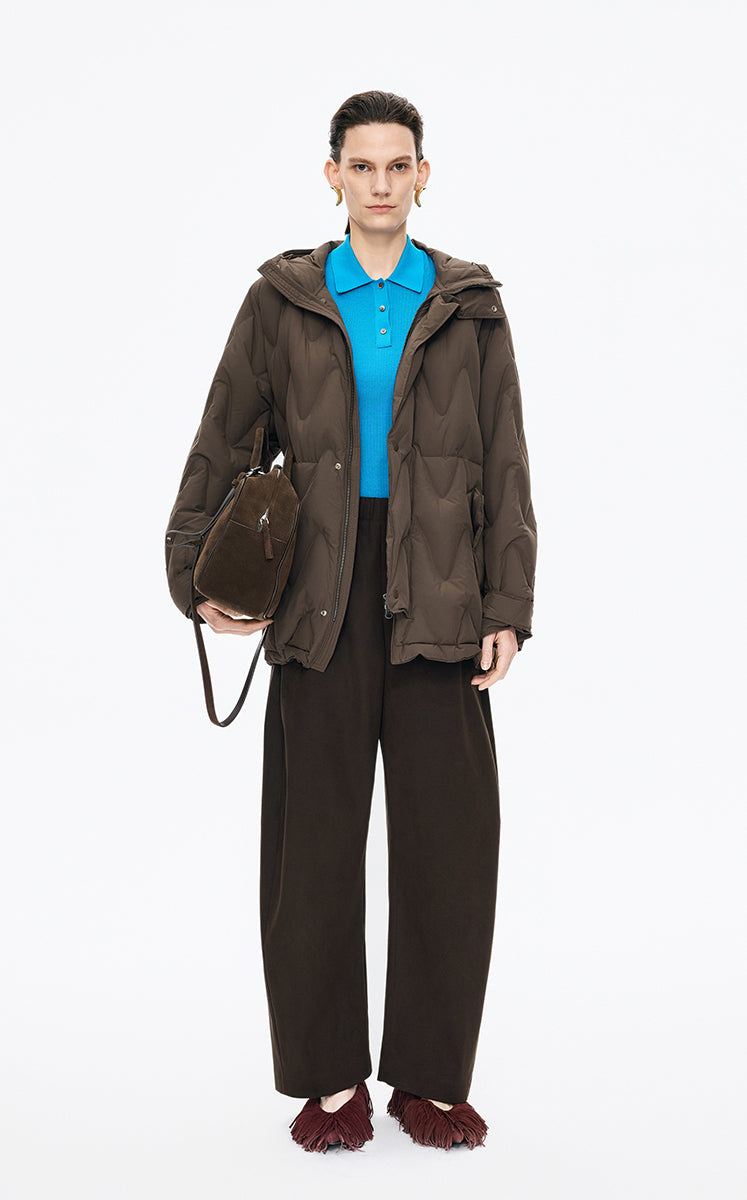 Down Coat / JNBY Wavy Quilted Mid-Length Hooded Down Coat