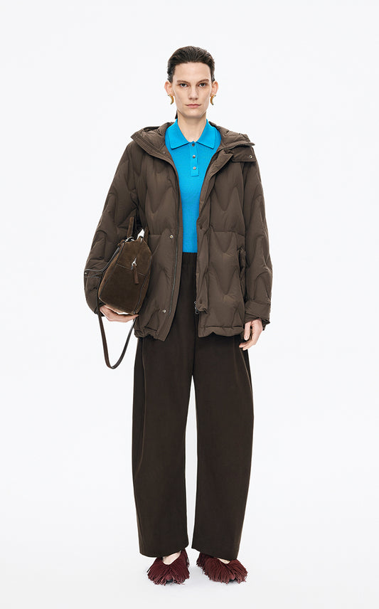 Down Coat / JNBY Wavy Quilted Mid-Length Hooded Down Coat