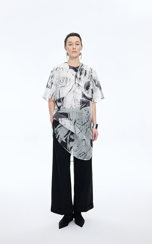 Dress / JNBY Silk Organza Comic Print Layered Dress