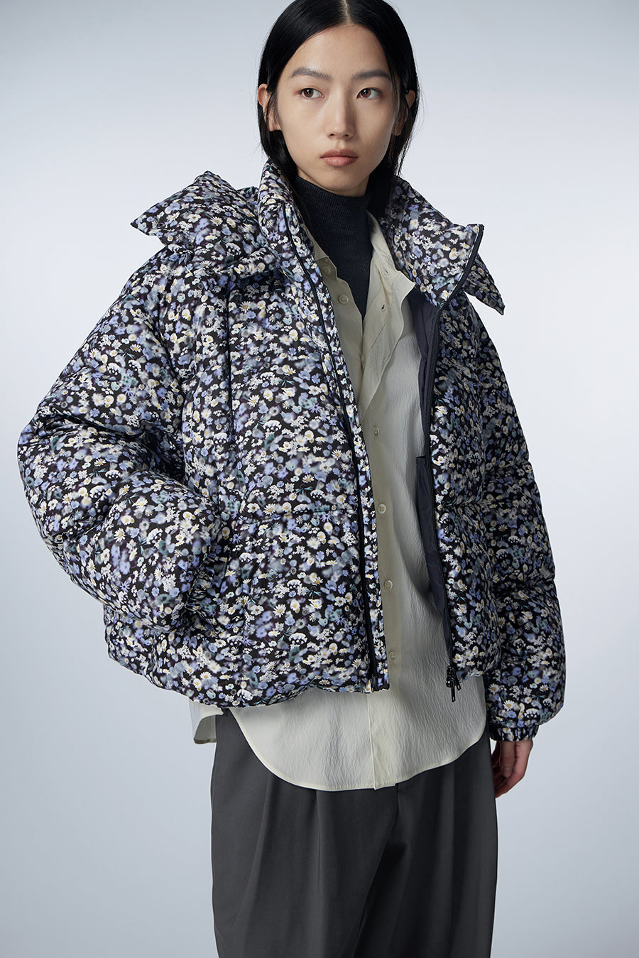 Coat / JNBY Hooded Down Coat in Floral Print