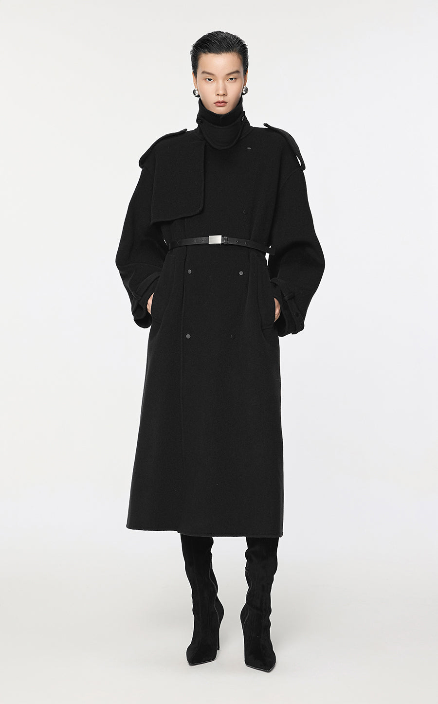 Coat / JNBY Double-Breasted Wool Trench Coat