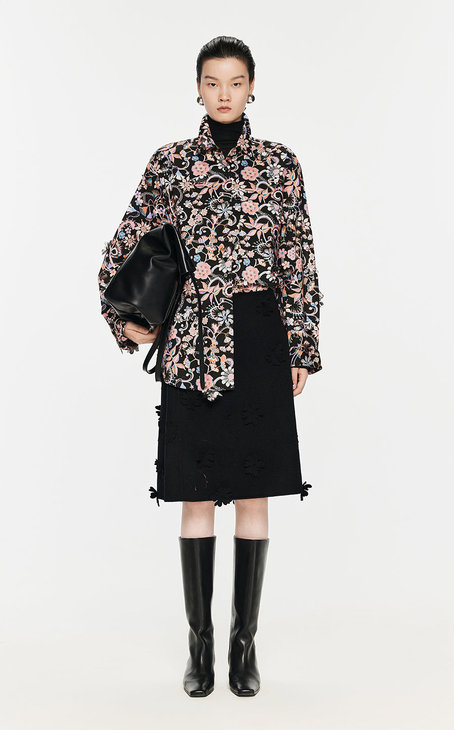 Skirt / JNBY Floral-embellished A-line Wool Skirt