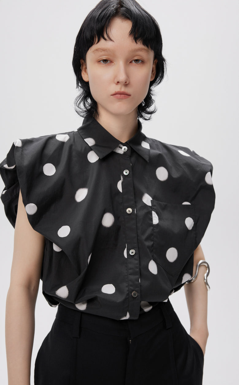 Shirt / JNBY Cropped Polka-dot Sleeveless Cotton Shirt(100% cotton)