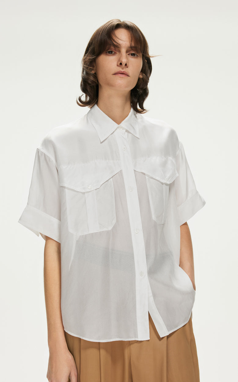 Shirt / JNBY Solid Loose Fit  Silk Shirt(100% mulberry silk)