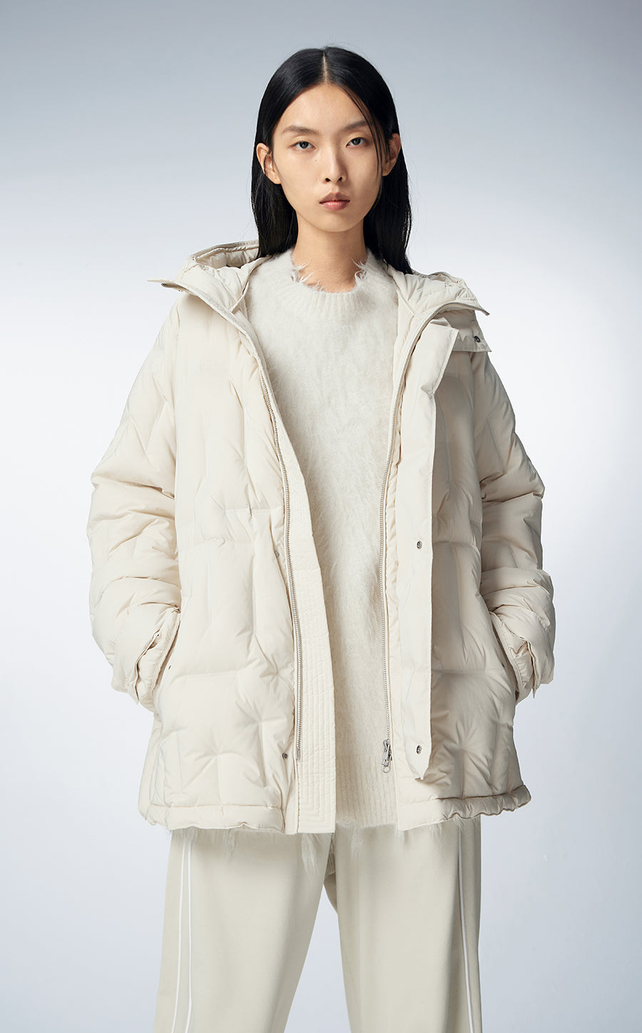 Coat / JNBY Asymmetric Hooded Down Coat