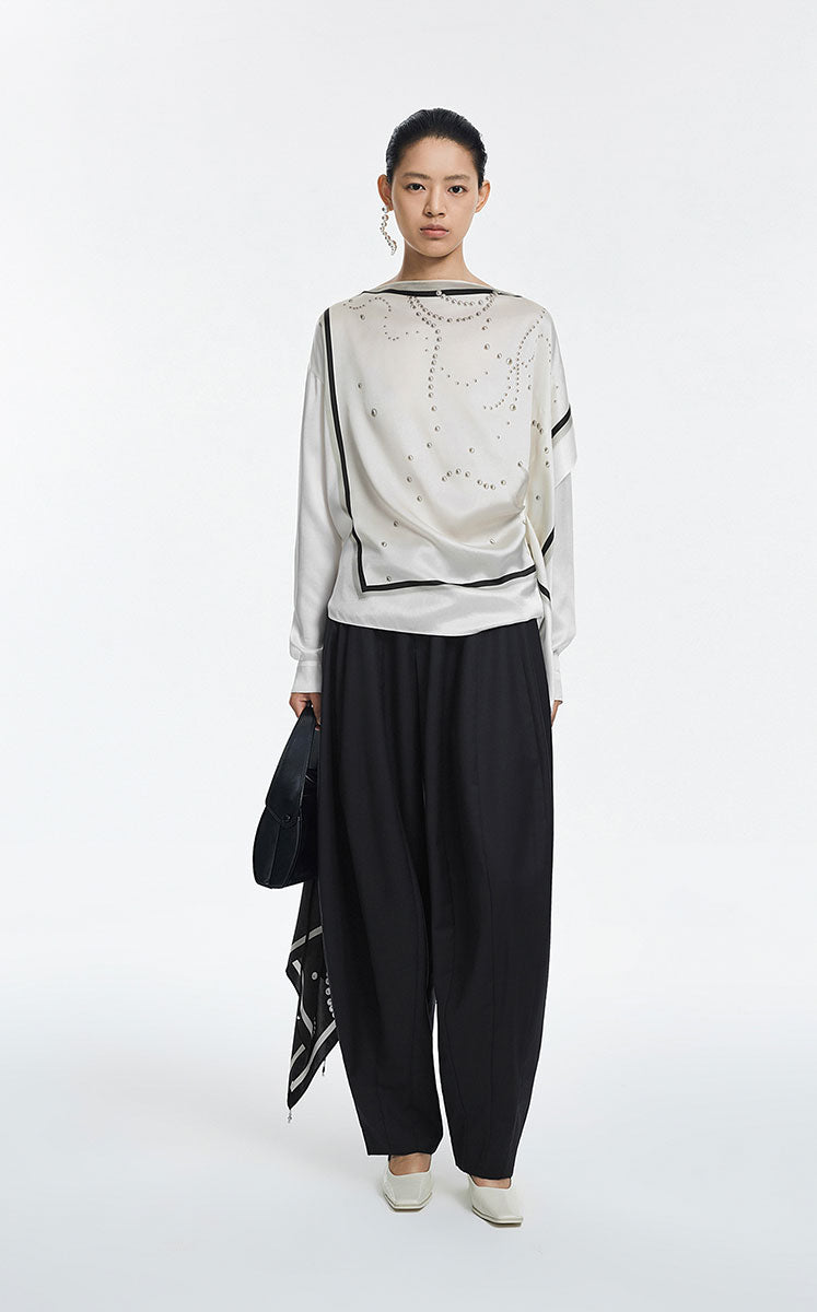 Blouse / JNBY Silk Boat Neck Pearl Print Top