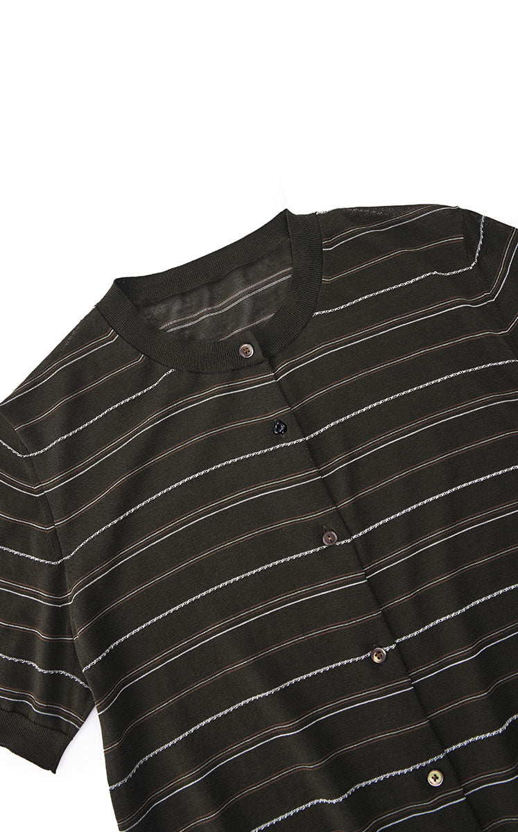 Cardigan / JNBY Cotton Stripe Short Sleeve Knit