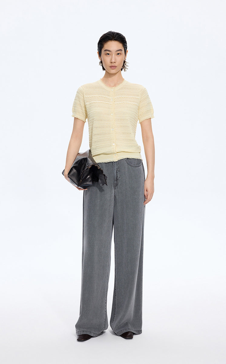 Cardigan / JNBY Open-Knit Cotton Cropped Cardigan