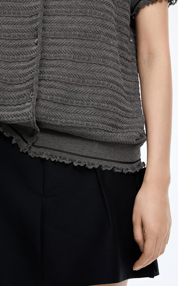 Cardigan / JNBY Open-Knit Cotton Cropped Cardigan