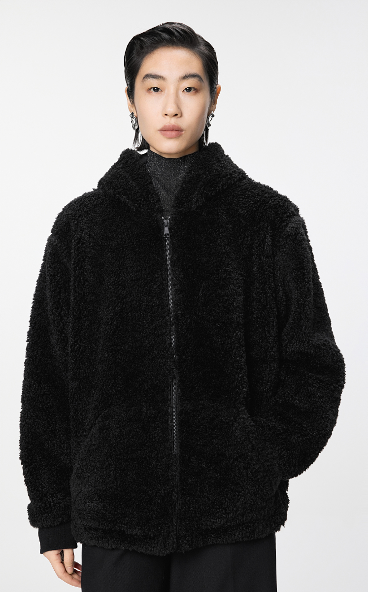 Coat / JNBY Eco-Faux Fur Hoodie Jacket