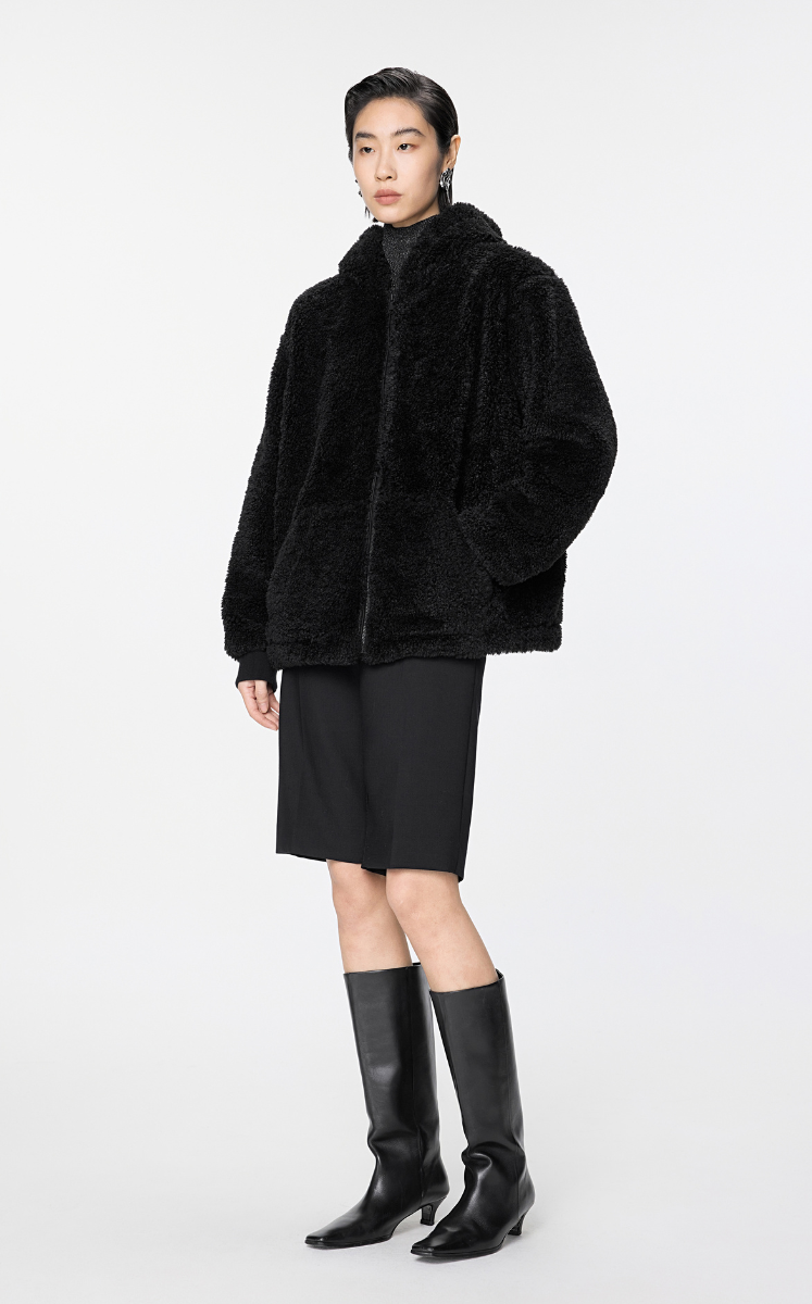 Coat / JNBY Eco-Faux Fur Hoodie Jacket