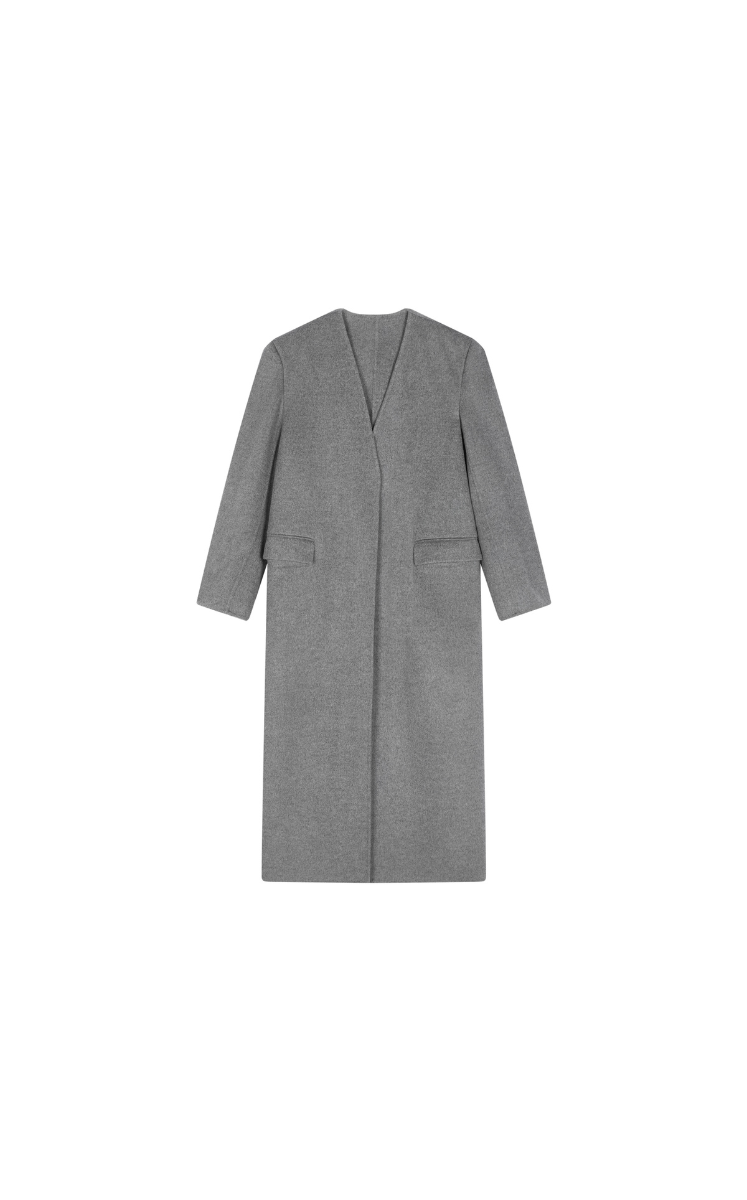 Coat / JNBY V-neck Wool-Cashmere Long Overcoat