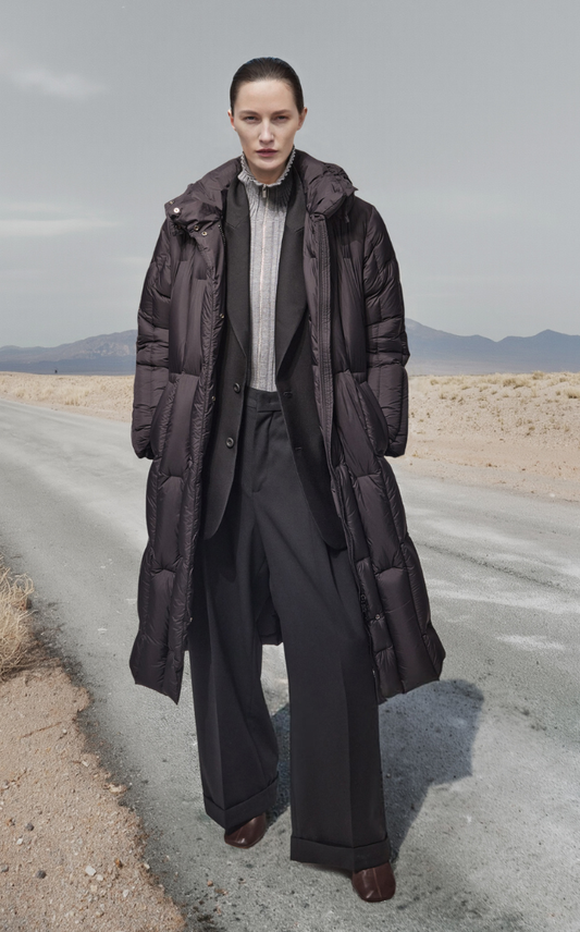 Down Coat / JNBY Long Streamlined Hooded Goose Down Coat