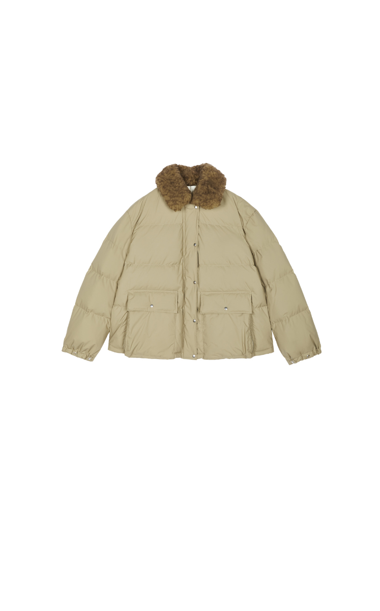 Down Coat / JNBY Shearling Collar A-Line  Mid-Length Down Coat